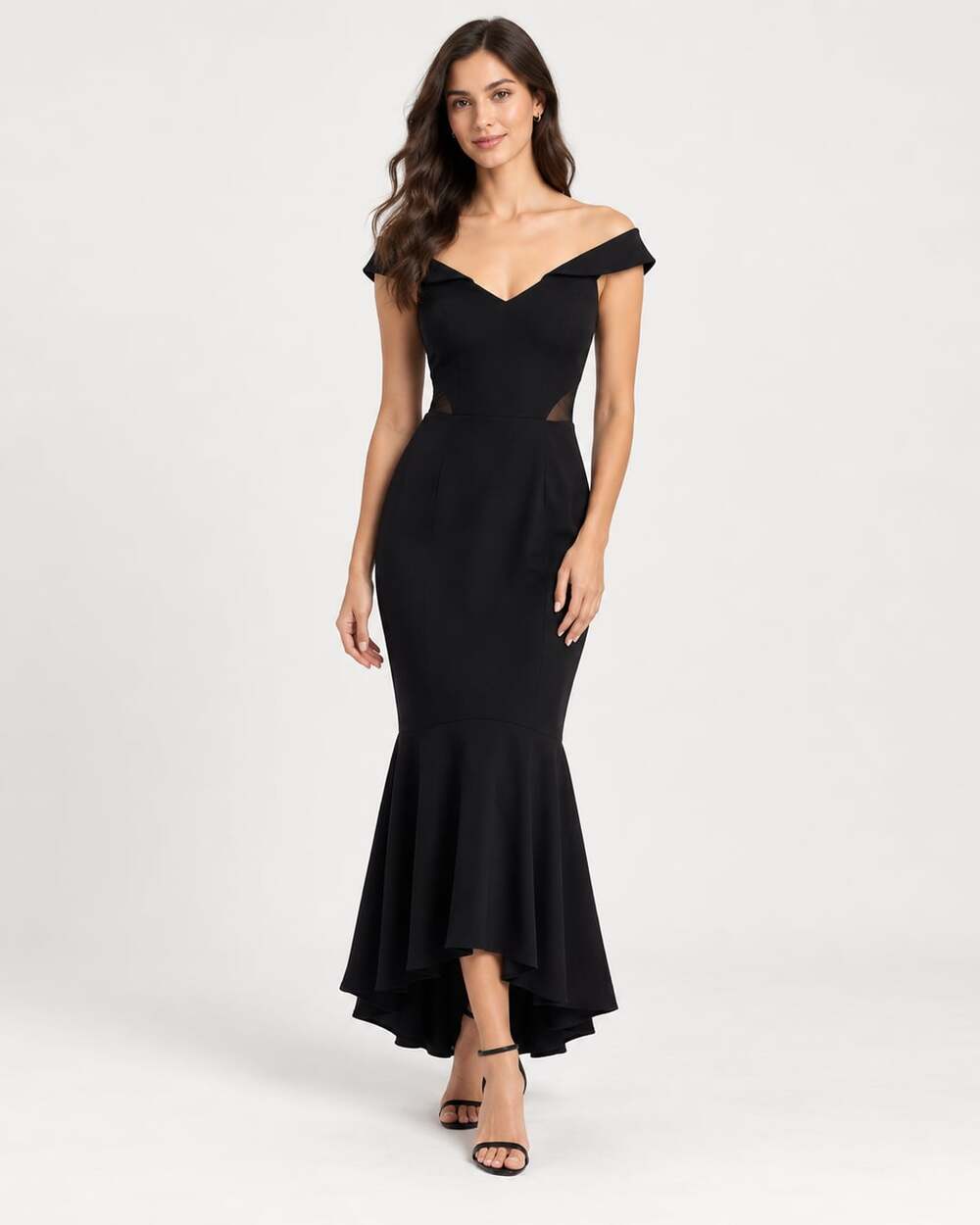 XSCAPE Black Off-The-Shoulder High-Low Mermaid Gown Size: 4